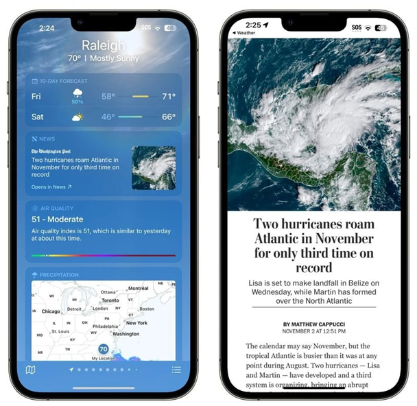 西乌珠穆沁苹果14维修分享iPhone 14手机如何看天气时顺带看新闻 