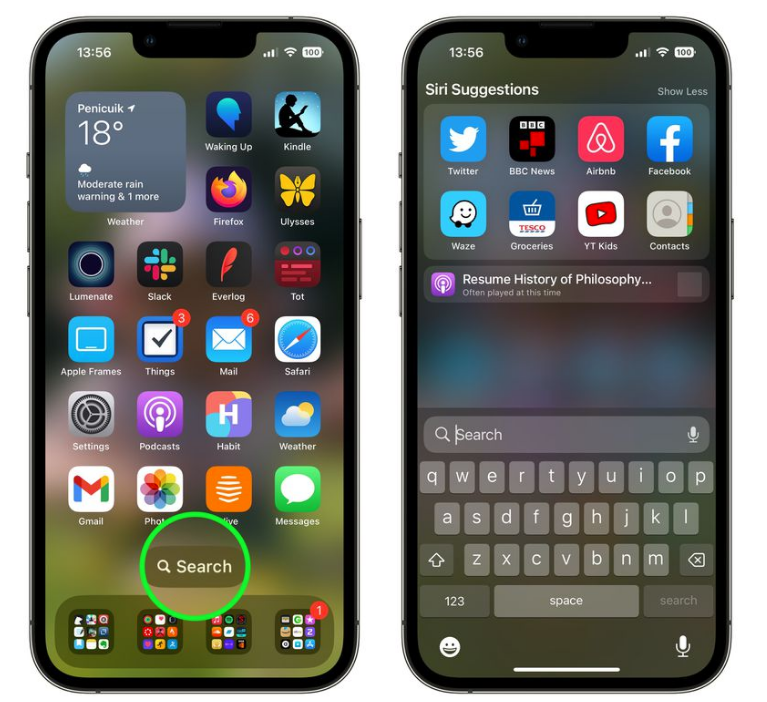 西乌珠穆沁苹果手机维修分享升级到 iOS 16 后，如何删除主屏幕上的搜索按钮 